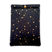 A pouch with a snap closure to protect Kindle e-readers made with black with gold metallic stars fabric.